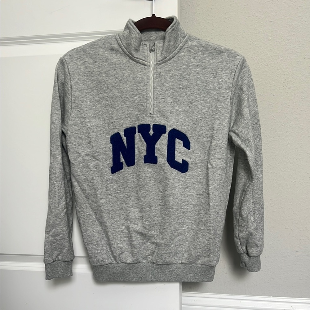 H&M Gray Quarter-Zip Hoodie with NYC Design